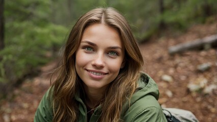 Naklejka premium portrait of a woman,closeup_of_a_young_caucasian_woman_with_green,generative ai