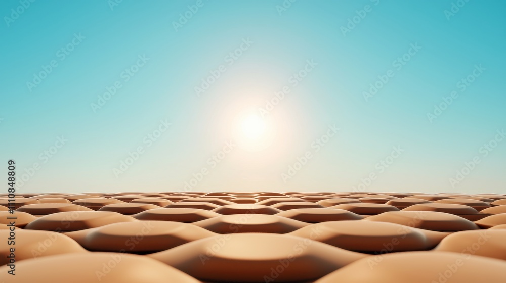 Aufkleber a minimalistic landscape with a hexagonal pattern under a bright sun against a clear blue sky.