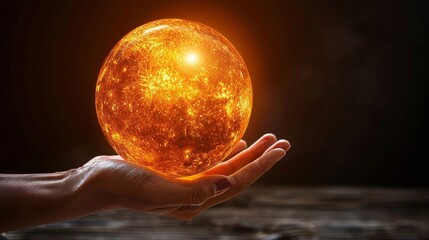 Hands engaging with a glowing orange digital globe on a futuristic interface for innovation