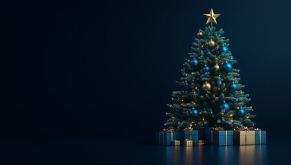 Christmas Tree 3D-rendered illustration of a classic christmas tree with glowing lights and elegant decorations, set in a festive and warm holiday setting perfect for seasonal celebrations