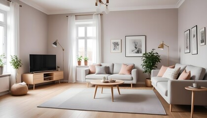 Scandinavian living room interior design zoom background