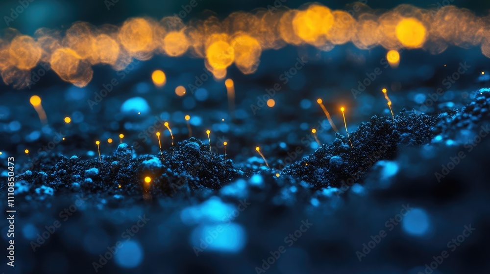 Poster microbial activity under soil captured in a glowing visualization