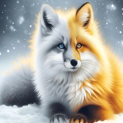Obraz premium The fox's vibrant coat contrasts beautifully with the soft snow, capturing a peaceful winter moment.