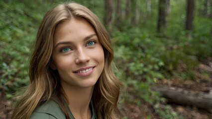 Naklejka premium portrait of a woman,closeup_of_a_young_caucasian_woman_with_green,generative ai