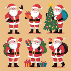 Santa Claus Cartoon Vector Character Set for Holiday Decorations and Festive Design Needs.