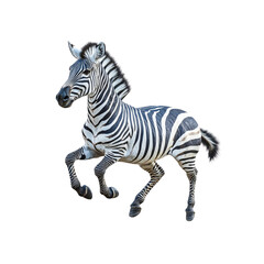 Fototapeta premium Plains Zebra in Mid-Stride, Isolated on White Background
