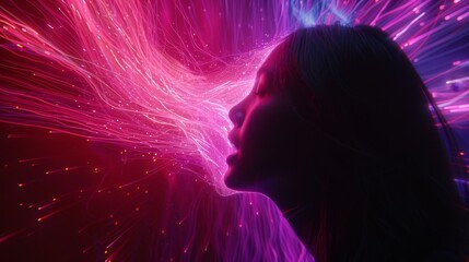 Ethereal transformation  a futuristic human face merging with digital mesh in dreamlike space