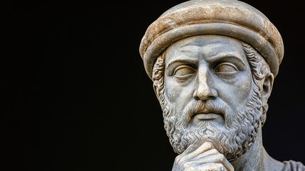 Fototapeta premium Greek philosopher statue in thoughtful pose showcasing deep contemplation