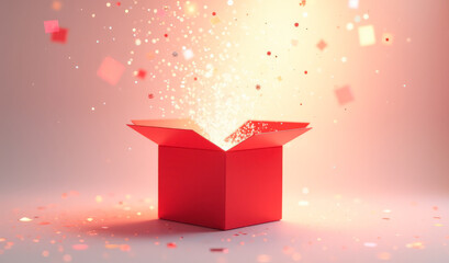 rays of happiness burst out of an open red gift box