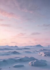 Obraz premium Soft pastel colors radiate from the arctic sky , pale colors, arctic terrain