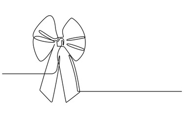 Decorative ribbon bow in continuous line art drawing style. Gift bow-knot black linear design isolated on white background, One continuous line drawing of gift ribbon red bow