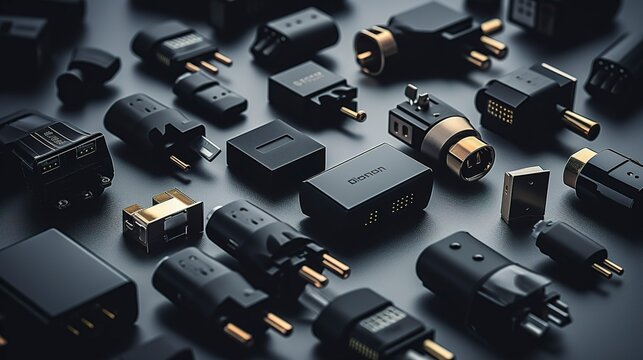 A photo of various adapters and converters