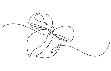 Decorative ribbon bow in continuous line art drawing style. Gift bow-knot black linear design isolated on white background, One continuous line drawing of gift ribbon red bow