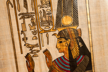 Artistic reproduction of ancient egyptian art on real papyrus