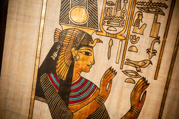 Artistic reproduction of ancient egyptian art on real papyrus