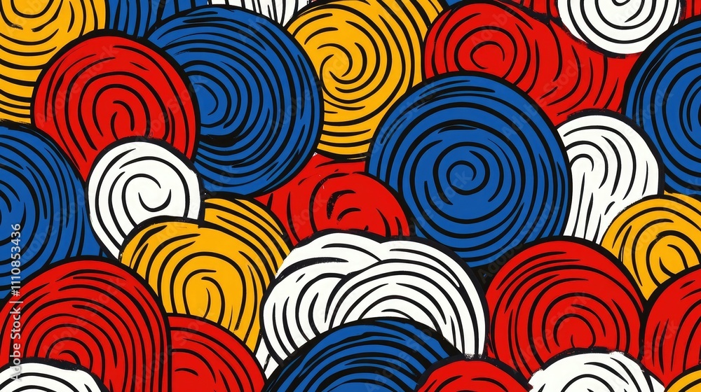 Poster seamless pattern of overlapping semicircles in bold contrasting colors