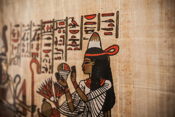 Artistic reproduction of ancient egyptian art on real papyrus