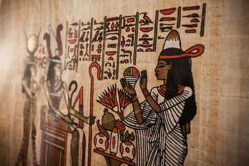 Obraz premium Artistic reproduction of ancient egyptian art on real papyrus