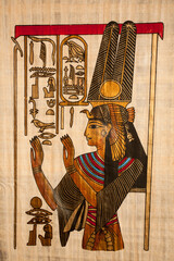 Artistic reproduction of ancient egyptian art on real papyrus