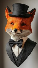 Obraz premium Stylish Fox Bust Wearing A Top Hat And Vest