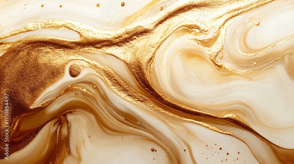 Poster a mesmerizing abstract design featuring swirls of gold and cream, creating a luxurious and elegant v