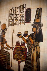 Artistic reproduction of ancient egyptian art on real papyrus