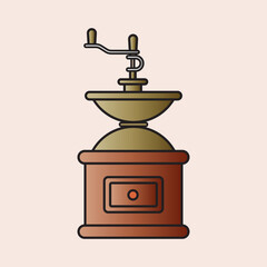 Rustic Brass and Wooden Coffee Grinder Illustration