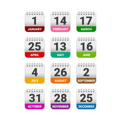Colorful monthly calendar icons set design