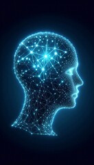 Obraz premium Digital head silhouette with glowing lines and nodes, symbolizing AI and neural networks