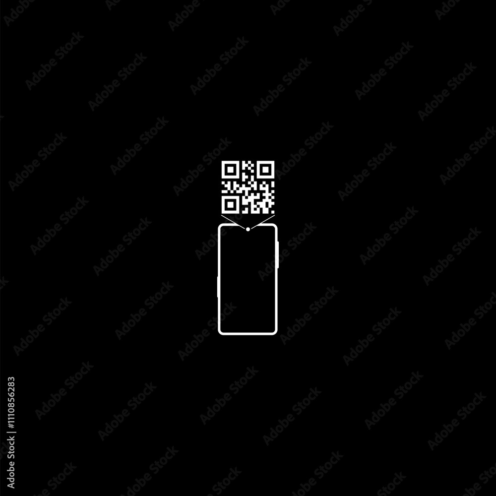 Poster smart phone qr code scan icon isolated on dark background