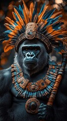 Obraz premium Majestic Gorilla Adorned In Ancient Tribal Regalia