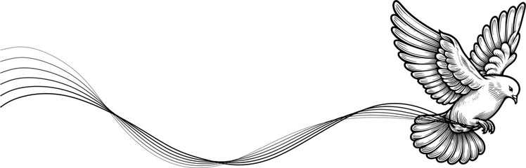 Eternal Love in Flight A Beautiful Line Art of a Dove, Timeless Flight The Everlasting Love of Doves, Infinite Grace Love's Symbol in Elegant Line Art.