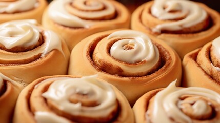 A photo of a batch of cinnamon rolls with icing.