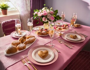 Fototapeta premium A dreamy scene of a Valentine’s Day gift basket filled with wine, chocolates, flowers