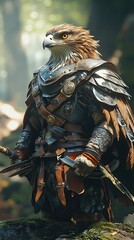 Fototapeta premium Eagle Warrior Stands Guard In Forest Setting