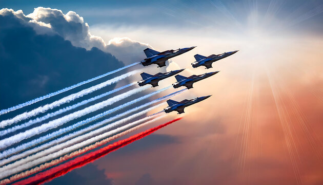 Group Of Fighter Jets Are Flying In Formation, American Independence