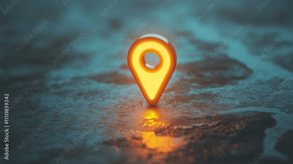 Poster illuminated map pin icon on a textured surface
