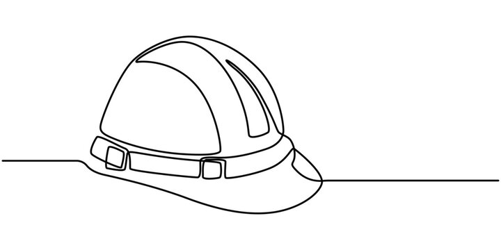 Minimalist Continuous Line Art of Safety Helmet Emphasizing Protective Gear, one line isolated vector object hard hat ,one line drawing of isolated hard hat, Continuous one line drawing safety helmet.