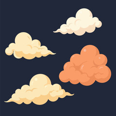 Cartoon Clouds with Varied Colors and Shapes on Dark Background Illustration