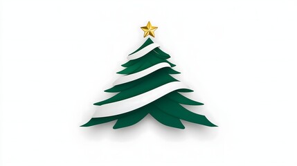 Obraz premium 3D Christmas tree with white ribbon spiraling around green branches and a gold star on top.