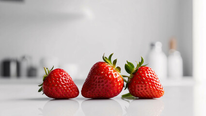 Fresh Red Strawberries Displayed on White Table for Healthy and Vibrant Minimalist Fruit Setup