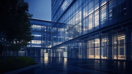 Modern Glass Building at Night