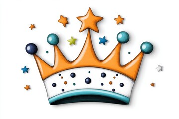 A flat graphic of a crown with simple shading and bright, cheerful colors, drawn on a clean white background