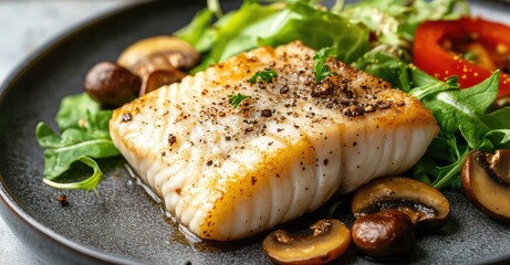 Fried Skrei Cod. AI generated illustration.