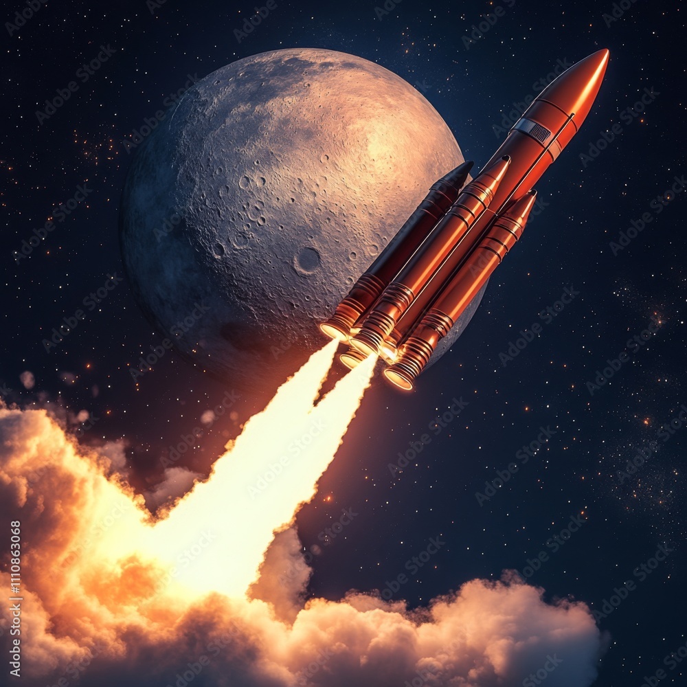 Aufkleber rocket paper art red vector and illustration flying rocket.space travel to the moon.space rocket lau