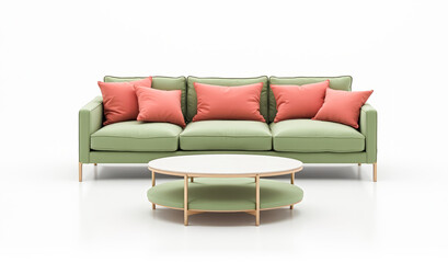 Fototapeta premium light green sofa with coffee table on a white background