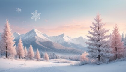 illustration of a snowy landscape illuminated in the morning with an almost magical light