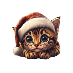 Adorable Bengal Kitten in Santa Hat for Christmas