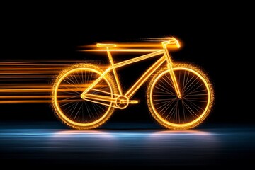 Fototapeta premium A magical bicycle with glowing wheels and a golden frame, flying through a starry night sky with glittering trails behind it
