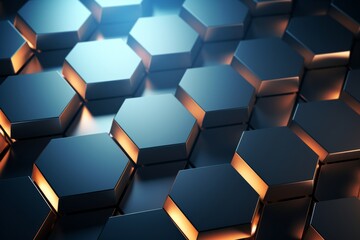 Abstract background showing futuristic black hexagonal surface glowing with orange light